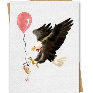 Watercolour Eagle and Mouse With Red Balloon Birthday Card