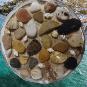 Resin Art Coasters made with Northern Ontario stones and some sea shells -pair