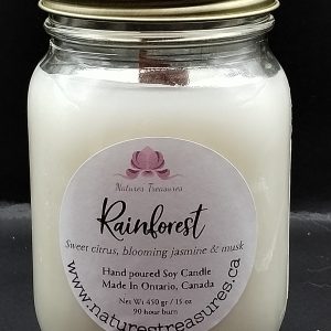 Rainforest Wax Candle - Mason Jar 80+ Hours Burn Time - Wooden Wick