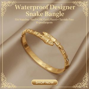 18k Gold Plated Snake Bangle | Tarnish-Free Stainless Steel |