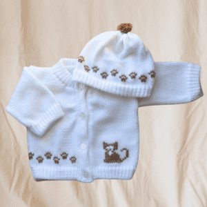 Cat Baby Sweater, Personalized Knitted Infant Cardigan, Custom Feline Shower Gift
