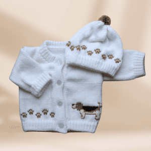Personalized Beagle Baby Sweater, Knitted Baby Cardigan with Dog
