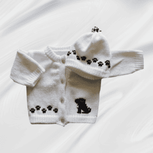 Small Black Dog Baby Sweater, Personalized Knitted Infant Cardigan, Custom Shower Gift