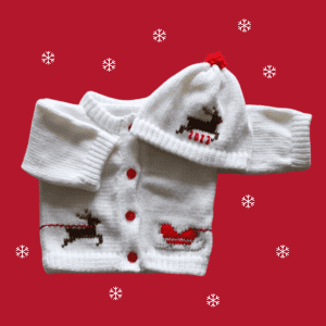 Christmas Reindeer Baby Sweater, Personalized Knitted Infant Cardigan, Custom Shower Gift