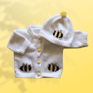 Honey Bee Baby Sweater, Personalized Knitted Infant Cardigan, Custom Bumble Bee Shower Gift