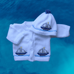 Sailing Boat Baby Sweater, Personalized Knitted Infant Cardigan, Nautical Gifter