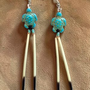 Handmade Porcupine Quill Earrings with Turtle Charm