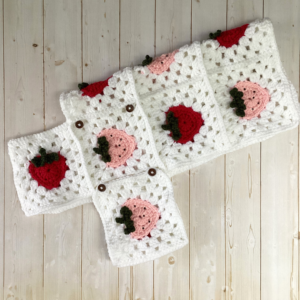 Crocheted Granny Square Dog Coat with Strawberries