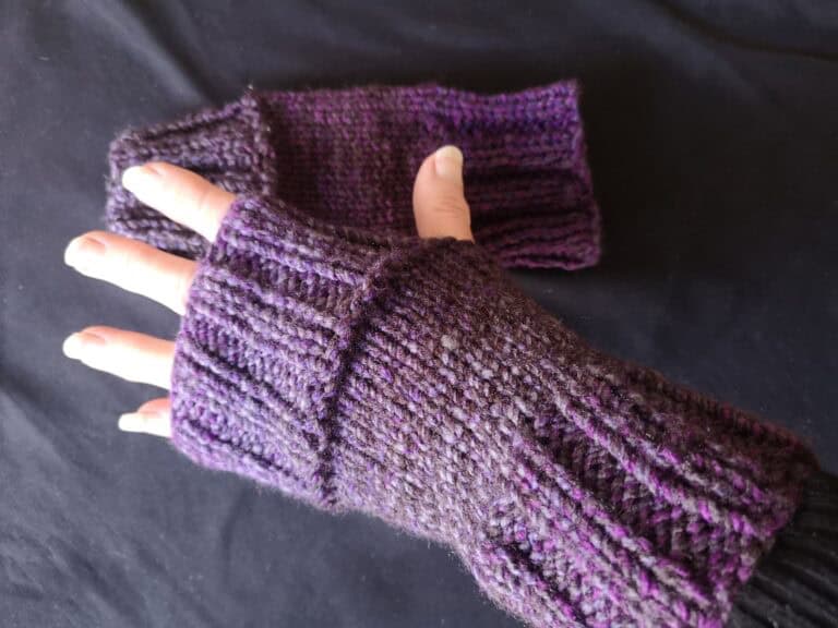 Purple Tanzanite Handmade Twist Knit Fingerless Gloves Mittens Hand Warmers