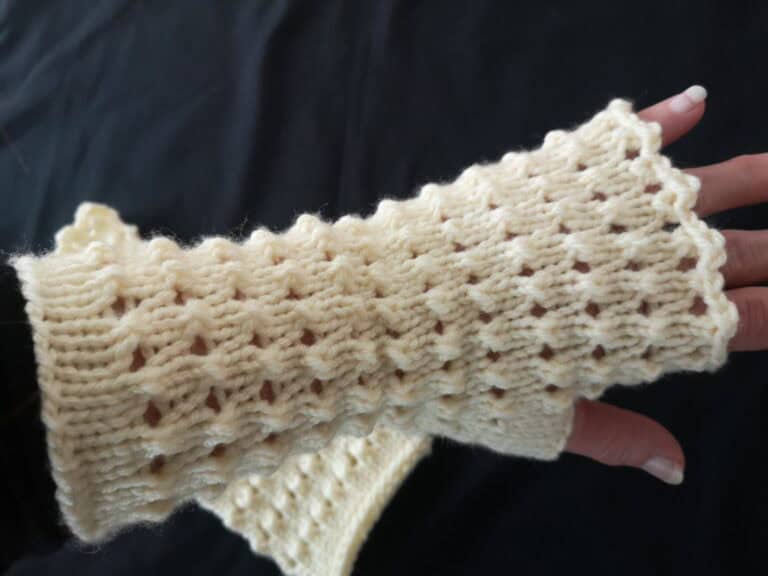 Cream Eyelet Fingerless Gloves | Hand-Knit Lace Arm Warmers