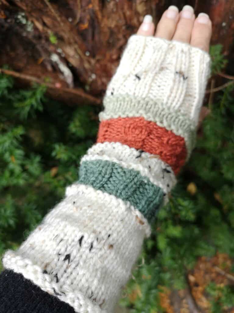 Patchwork Aran Tweed Multicolor Fingerless Gloves Mittens Arm Warmer