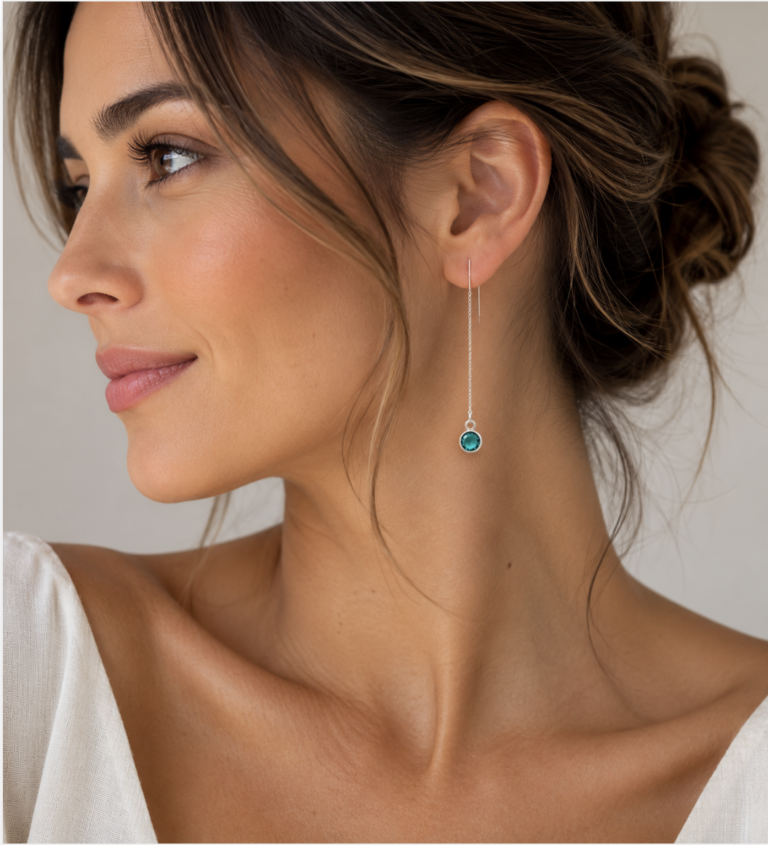 Sterling Silver Turquoise Birthstone Threader Earrings