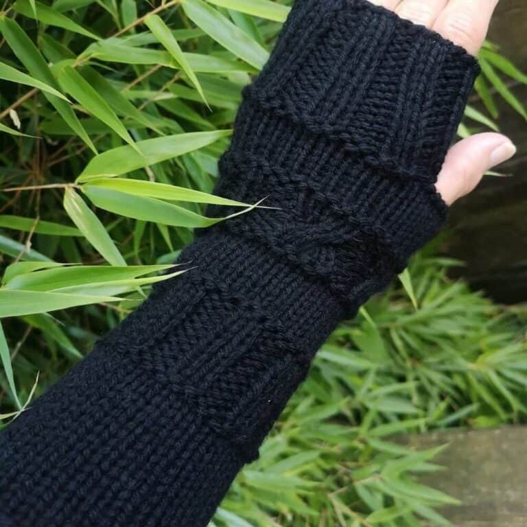 Black Handknit Multipattern Fingerless Gloves Armwarmer