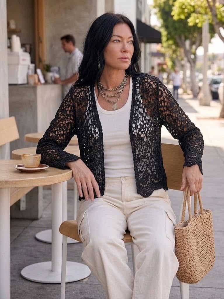 Black Crochet Short Cardigan Jacket