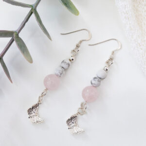 Rose Quartz & White Howlite Sterling Silver Butterfly Earrings