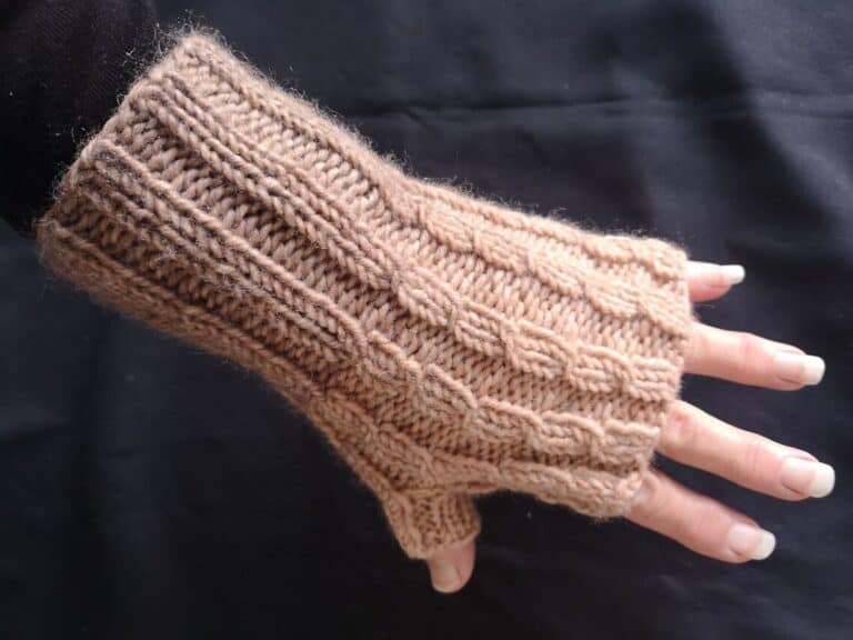 Brown Twist Knit Fingerless Texting Gloves Mittens Arm Warmers Wool