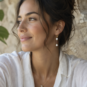 Magnesite & Red Wood Rondelle Earrings