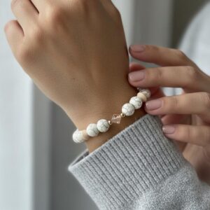 White Turquoise & Peach Berry Quartz Crystal Bracelet