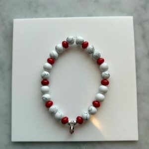 White Howlite, Red Coral & Ruby Birthstone Bracelet