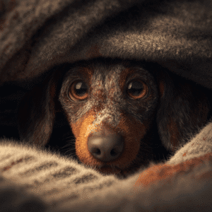 Dachshund_tucked_under_ Dachsund snuggled
