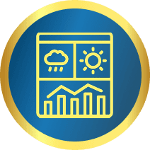 Roofing weather and solar performance icons representing weather resilience and energy efficiency