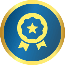 Ceramic roof award badge with ribbon and star representing quality roofing services from Crazy Horse Roofing