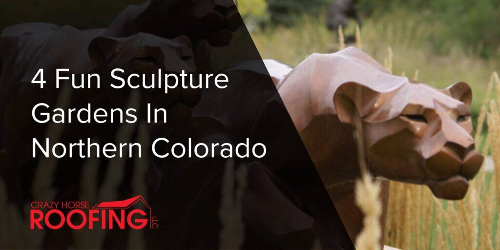 Colorful wooden animal sculptures in a garden setting showcasing creative outdoor art installations by Crazy Horse Roofing a leading Northern Colorado roofing company