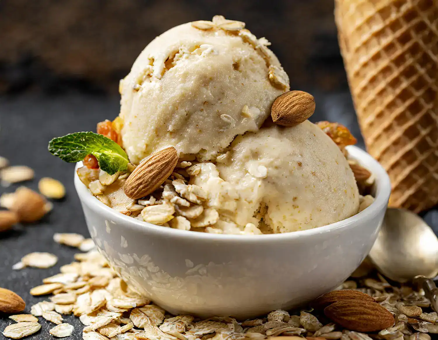 Almond Joy ice cream with creamy texture and crunchy almonds, perfect for a delicious treat.