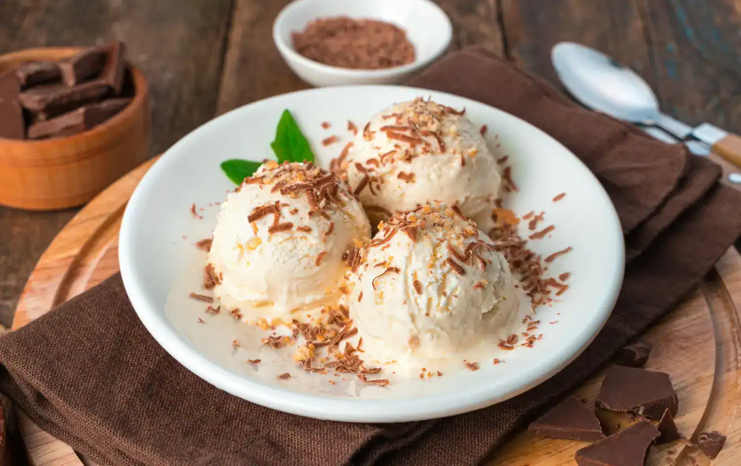 Eggnog Ice Cream with Chocolate Shavings.