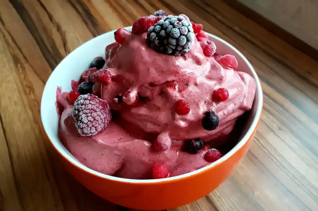 Delicious berry swirl Greek yogurt in a bowl, perfect for healthy snacks.