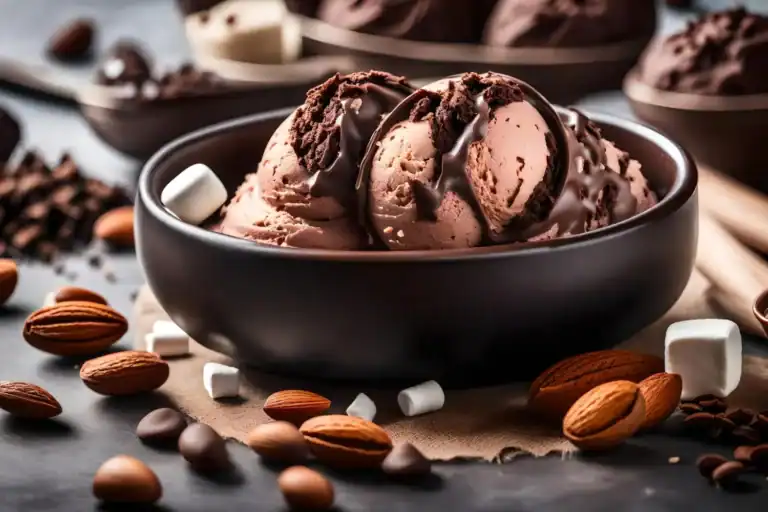 Keto Chocolate Almond Ice Cream with rich chocolate and crunchy almonds, perfect for low-carb desser.