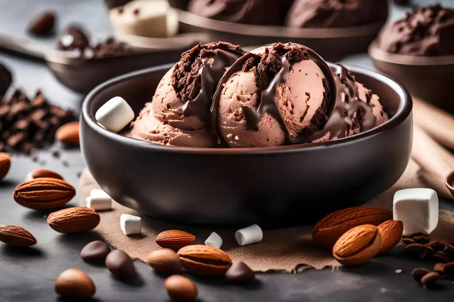 Keto Chocolate Almond Ice Cream with rich chocolate and crunchy almonds, perfect for low-carb desser.