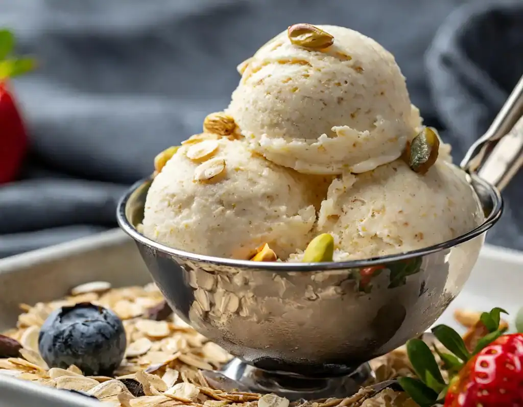 Delicious keto maple walnut ice cream served in a metal bowl, perfect for a healthy dessert.