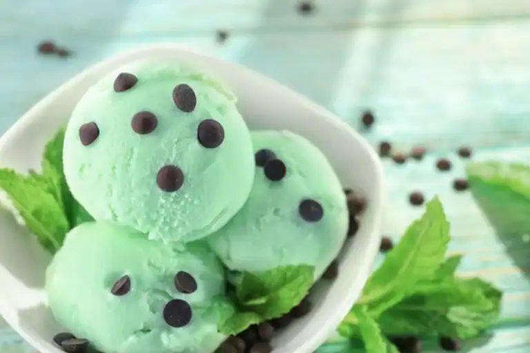 Mint Chip Keto Ice Cream with Chocolate Chips.