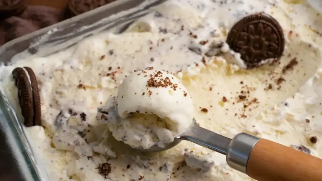 Delicious keto S'mores ice cream with chocolate cookies and marshmallow topping.
