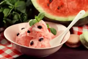 Delicious low-calorie watermelon basil sorbet perfect for a healthy treat. Refreshing, fruity, and i.