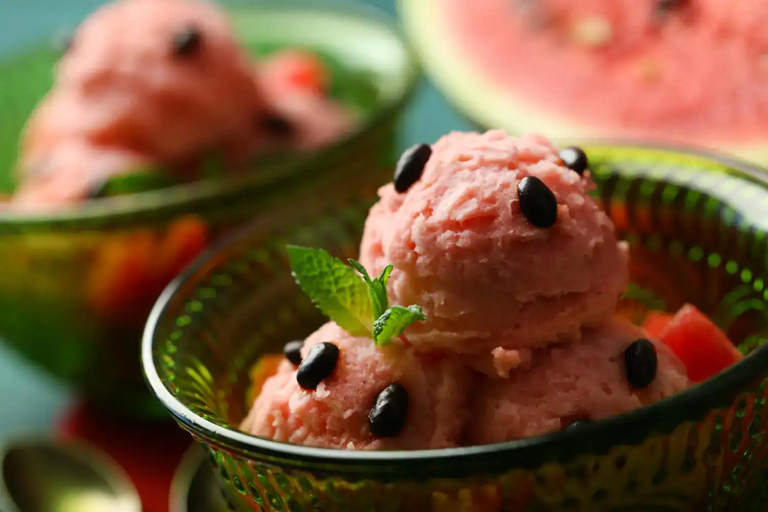 Delicious watermelon sorbet served in a decorative bowl, perfect for a refreshing summer treat.