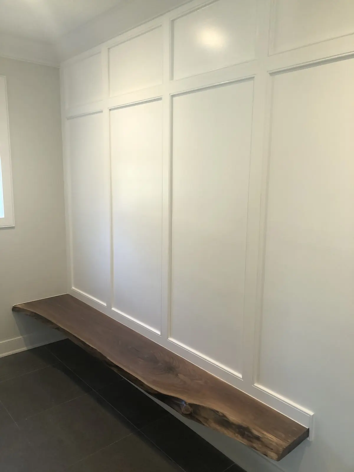 Custom live edge wood bench in Oyster Bay Nassau County by Creatively Done Homes Improvements