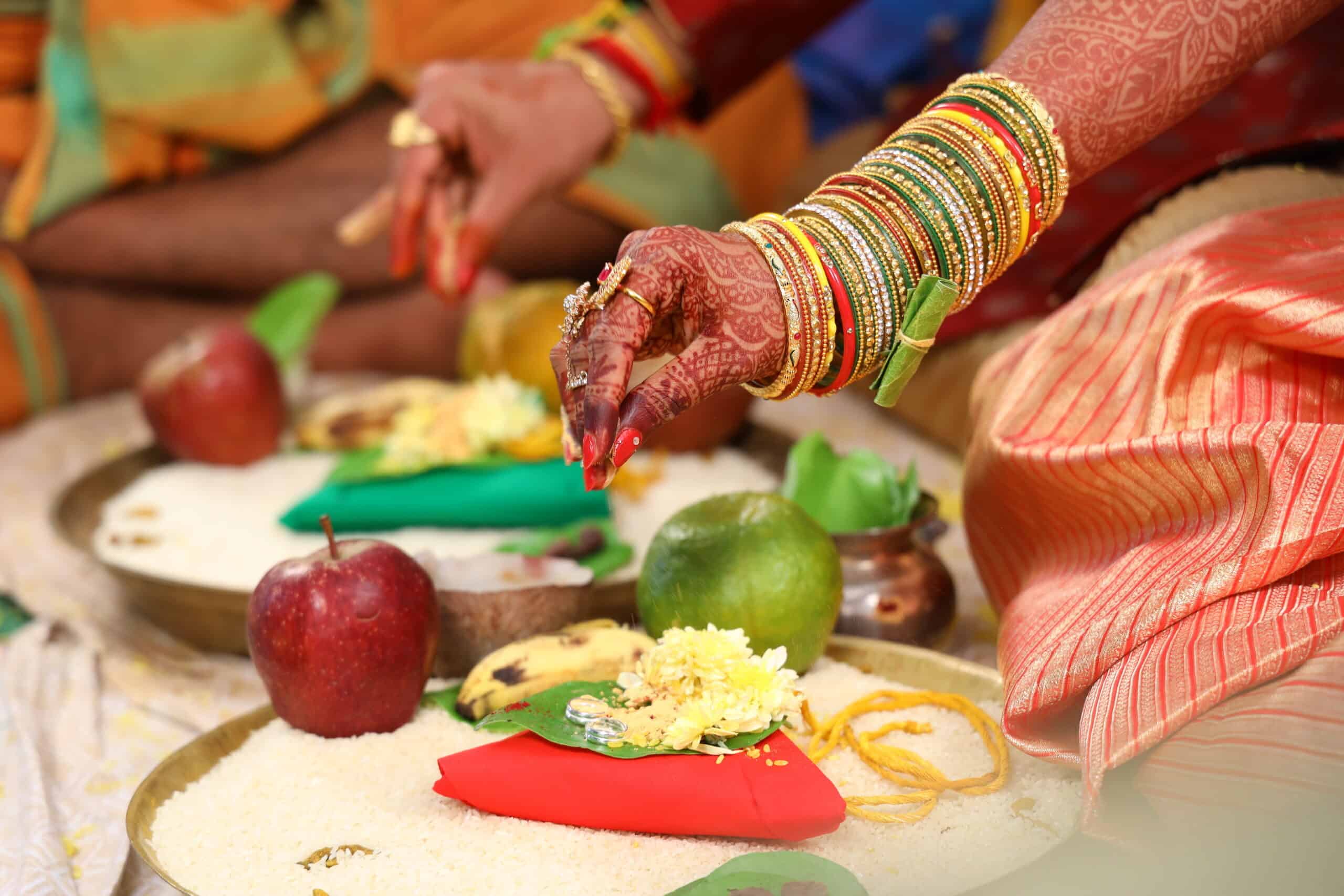 Colorful traditional Indian wedding ceremony with vibrant attire and sacred rituals.