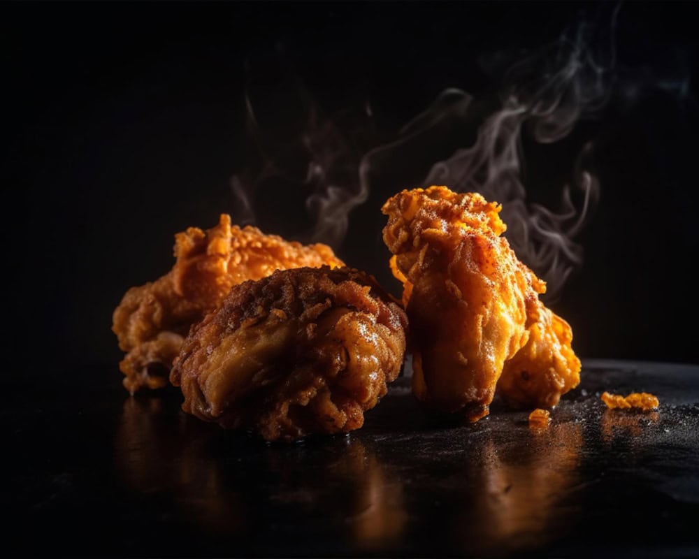 Crispy Indian fried chicken, steaming hot and flavorful, perfect for Indian cuisine lovers at Crown Indian Windang.