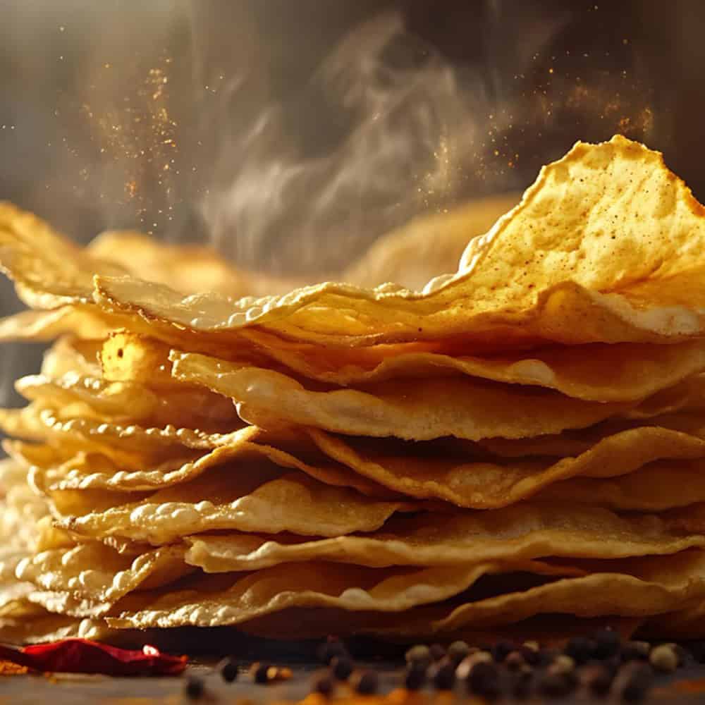 Crispy Indian papadams served at Crown Indian Cuisine Windang, authentic Indian flavor.