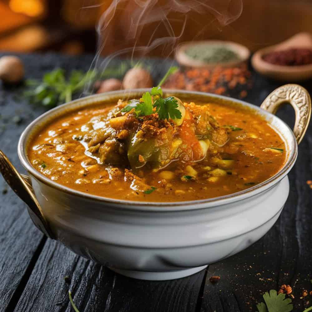 Spicy Indian vegetable curry in a decorative bowl at Crown Indian Windang.