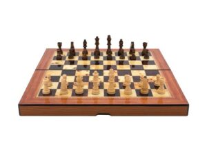 Dal Rossi Walnut Shiny Finish Folding Chess Set, 16"