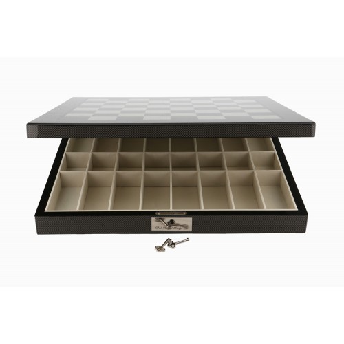Dal Rossi Italy Black Ebony and Box wood Finish Chess Set on Carbon Fibre Shiny Finish Chess Box 20” with compartments - Image 3