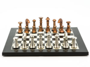 Dal Rossi Italy Chess Set Black / Erable Flat Board 40cm, With Metal Copper and silver Chessmen 80mm