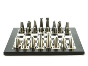 Dal Rossi Italy Chess Set Flat  Black/Erable Board 40cm, With Metal Dark Titanium and Silver chessmen 85mm