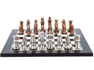 Dal Rossi Italy Chess Set Flat  Black/Erable Board 40cm, With Copper and Silver Weighted Metal Chess Pieces