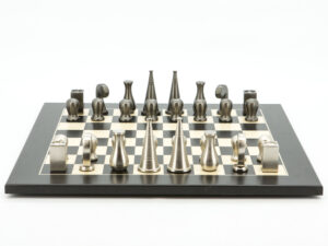 Dal Rossi Italy Chess Set Black / Erable Flat Board 50cm, With Metal Dark Titanium and Silver 90mm Chessmen