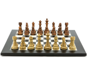 Dal Rossi Italy Chess Set Flat Black / Erable Board 50cm, Brown and Box Wood Grain Finish Chess Pieces 110mm