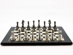 Dal Rossi Italy Chess Set Flat  Black/Erable Board 50cm, With Metal Dark Titanium and Silver chessmen 85mm